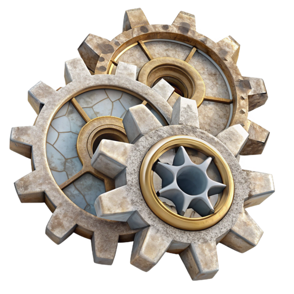 extraordinary rustic Shattered Clockwork Cogs Transparent Background Top View detailed png