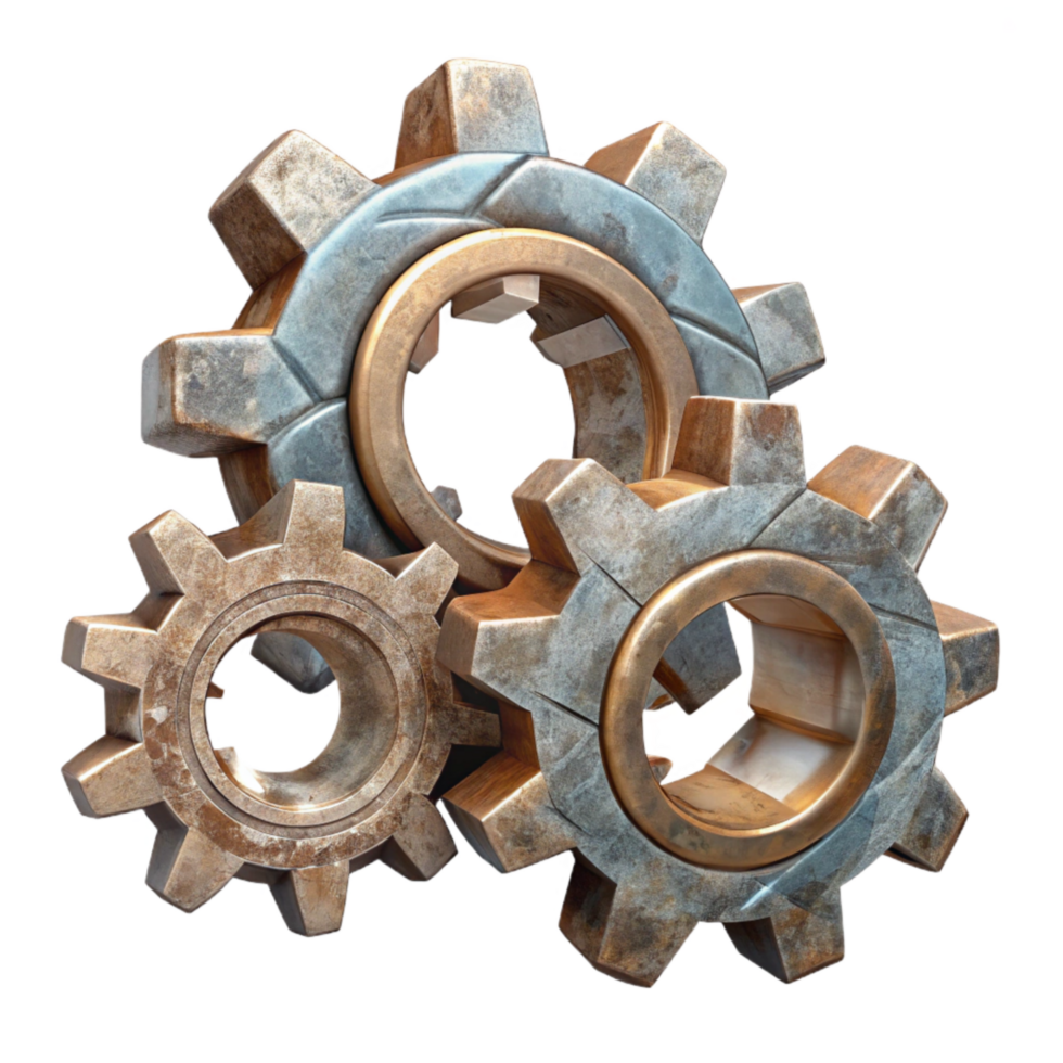 serene classic Shattered Clockwork Gears Cutout on Transparent Background authentic png