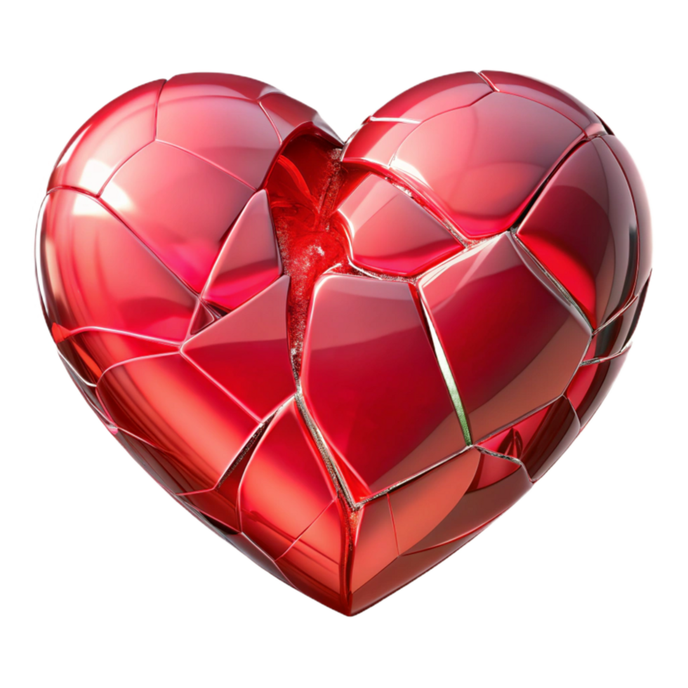 elegant classic Shattered Glass Heart with Red Tint Transparent Background premium png