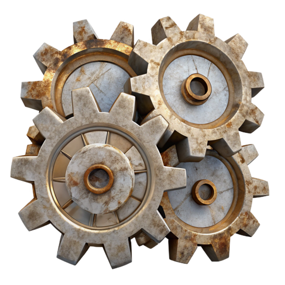 serene minimalist Shattered Clockwork Cogs Transparent Background Top View detailed png