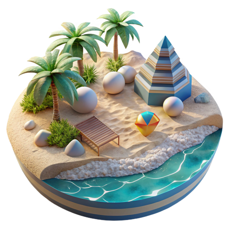serene artistic Shimmering Kaleidoscope Beach Isolated Tranquil Coastal Scene detailed png