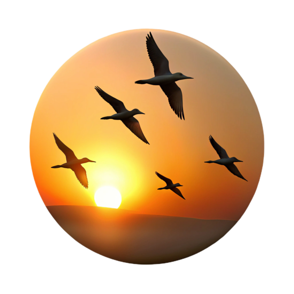 elegant abstract Silhouette Birds at Sunset Isolated Flying Formation high resolution png