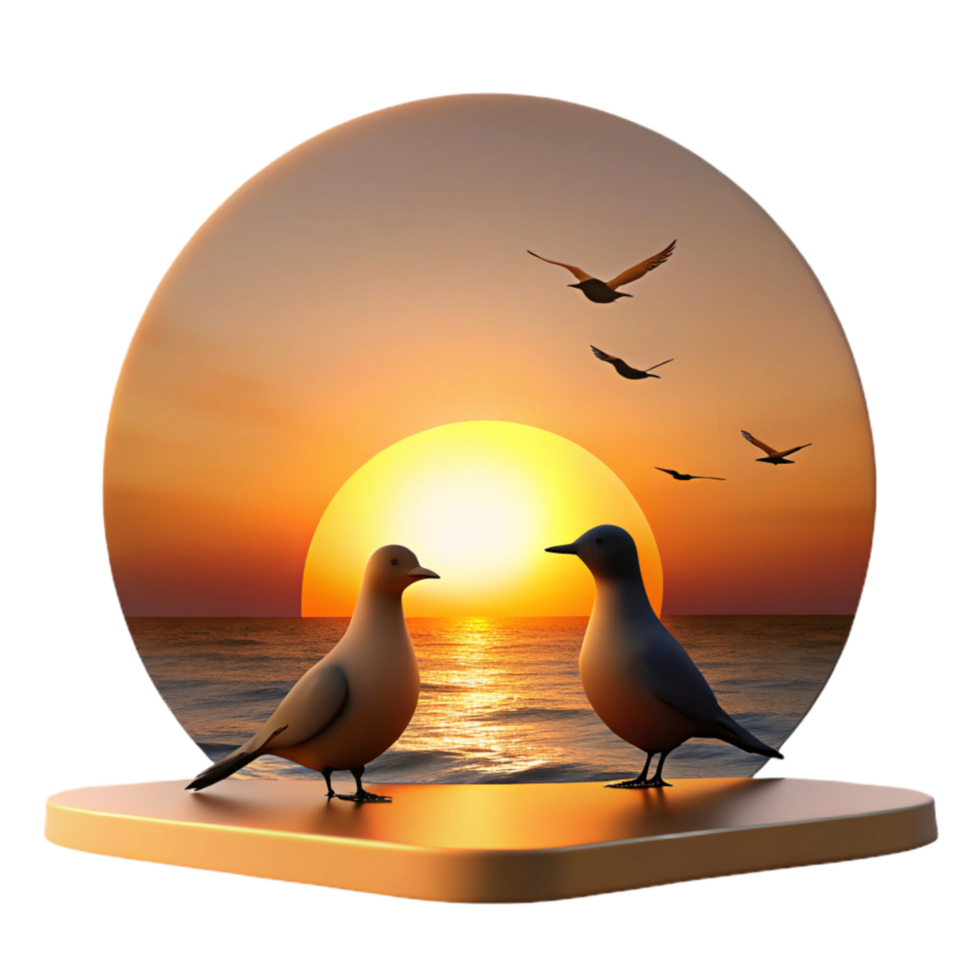 vibrant traditional Silhouetted Birds at Sunset Cutout Tranquil Scene Isolated original png