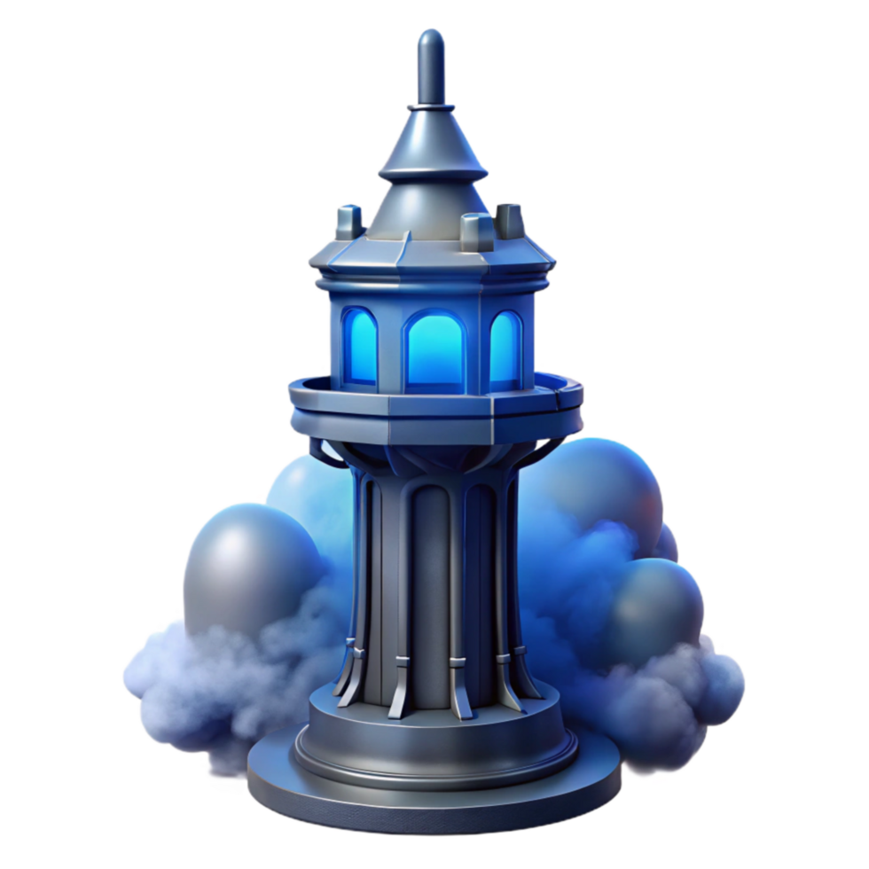 extraordinary modern Silhouetted City Tower Isolated with Cool Blue Fog exclusive png