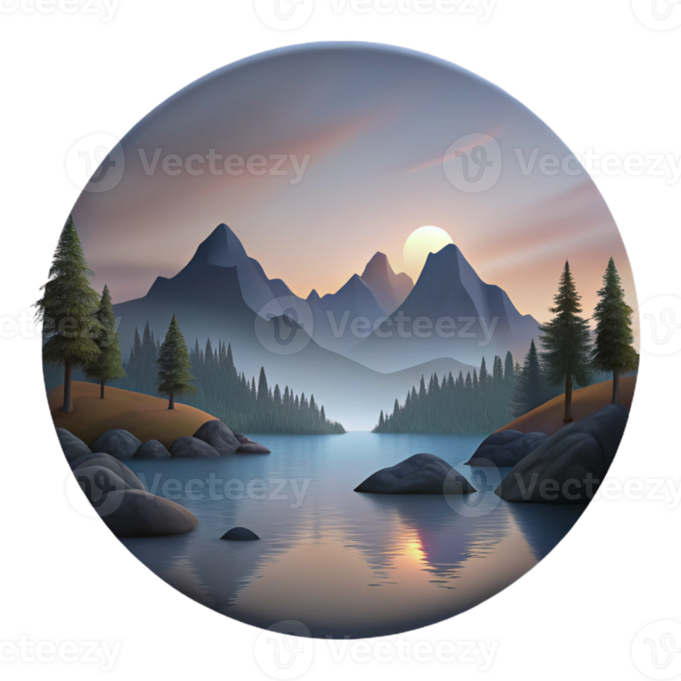 extraordinary abstract Silhouette Lake Landscape at Dusk Isolated authentic png