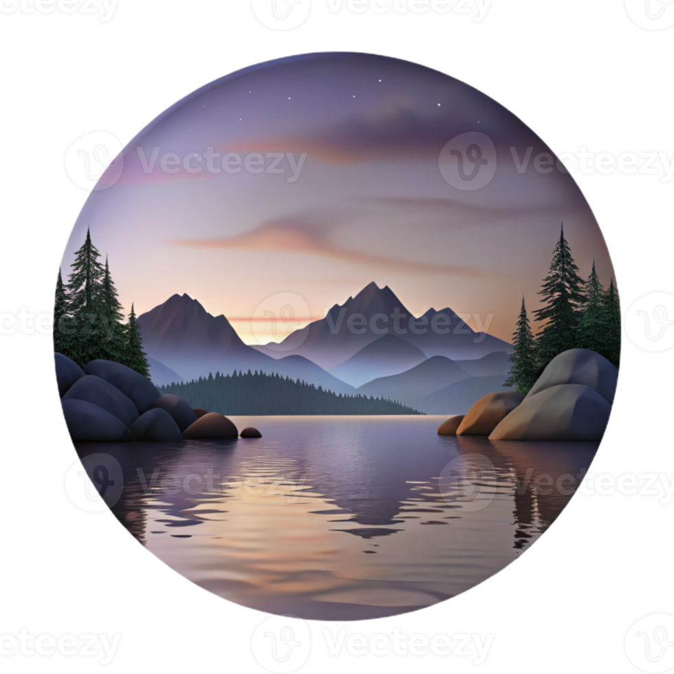 serene minimalist Silhouette Lake Landscape at Dusk Isolated high resolution png