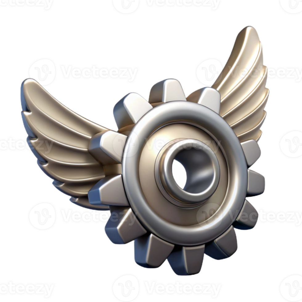 extraordinary rustic Silver Cogwheel Wings Dynamic Angle Cutout high quality png