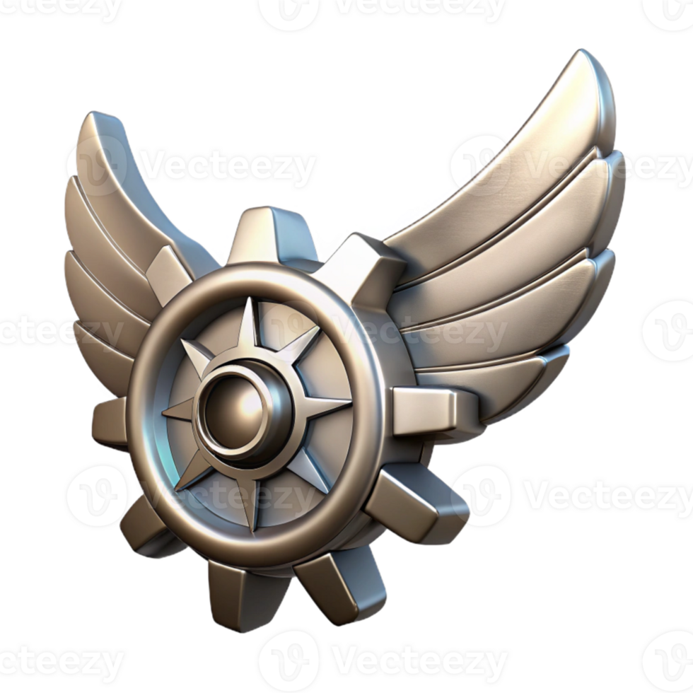 beautiful modern Silver Cogwheel Wings Dynamic Angle Cutout authentic png