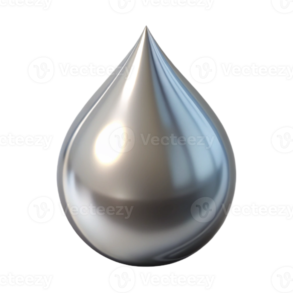 dramatic vintage Silver Liquid Metal Drop Isolated Element high resolution png