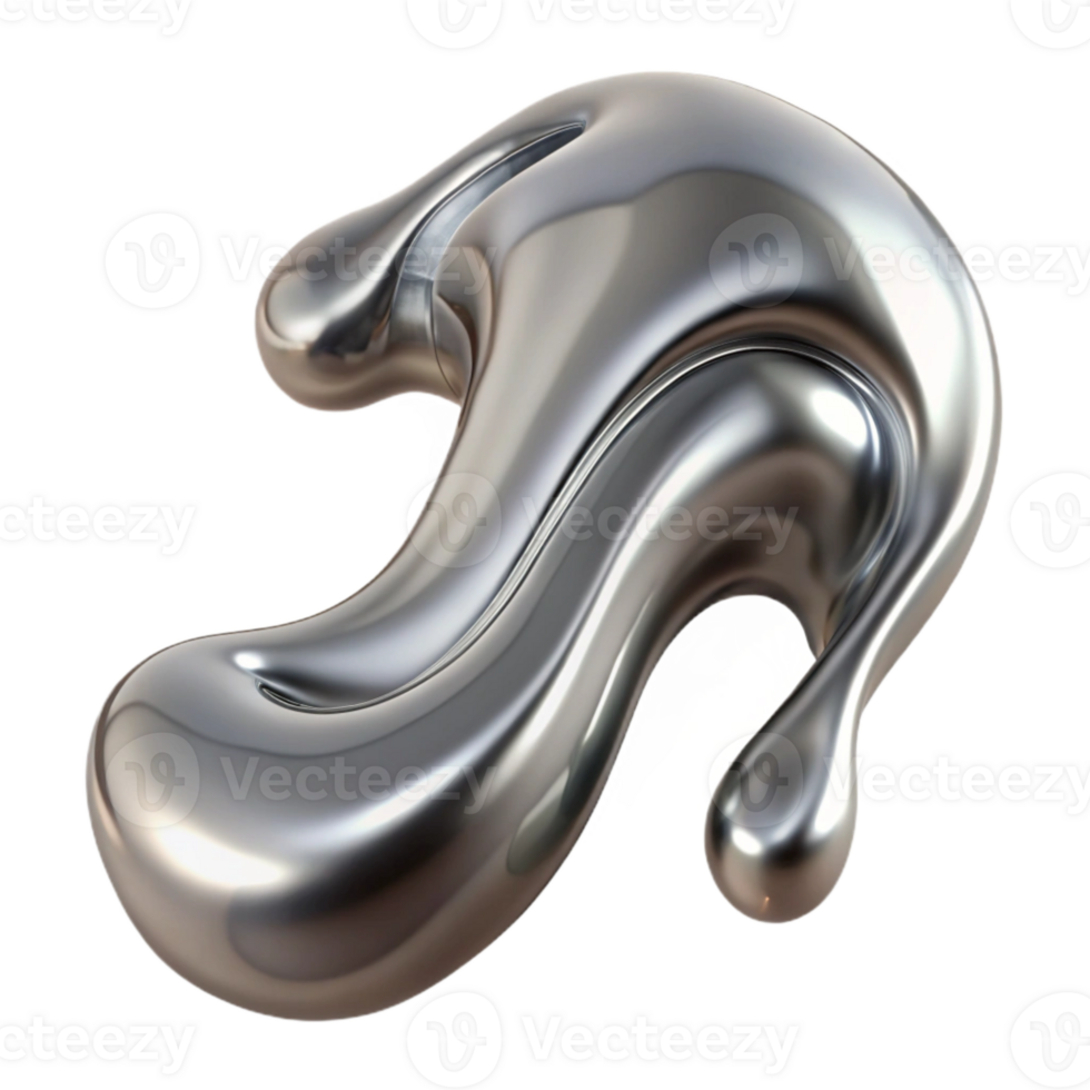 vibrant abstract Silver Liquid Metal Stream Isolated with Shadows png