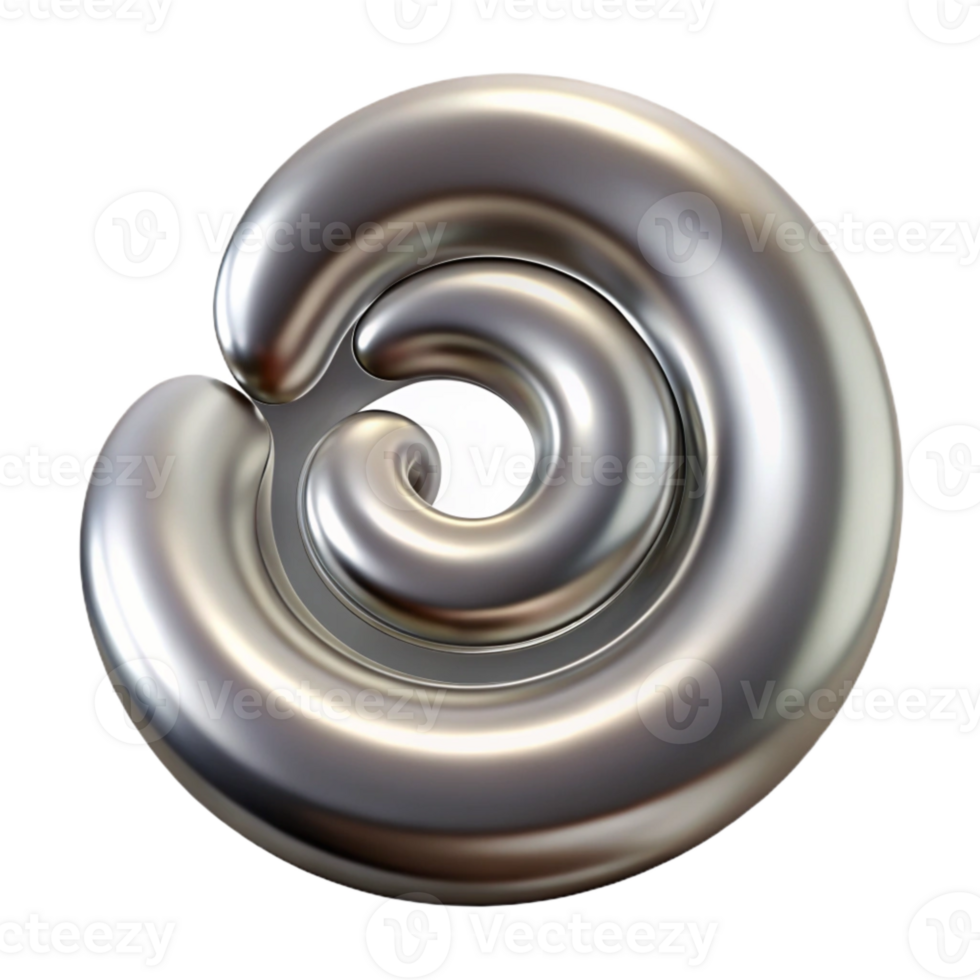 serene artistic Silver Liquid Metal Spiral Cutout Element high resolution png