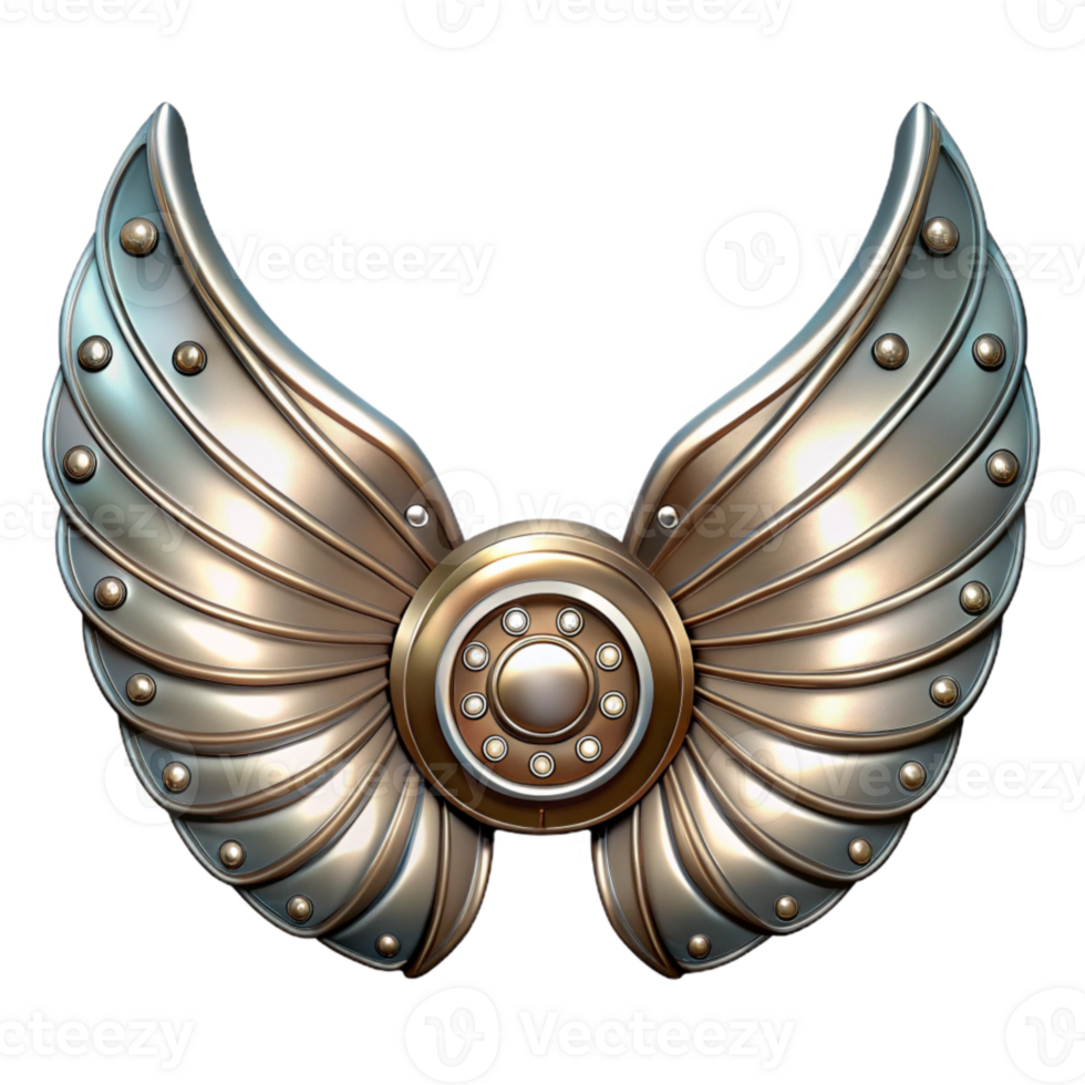 vibrant traditional Silver Steampunk Wings Cutout Transparent Background high resolution png