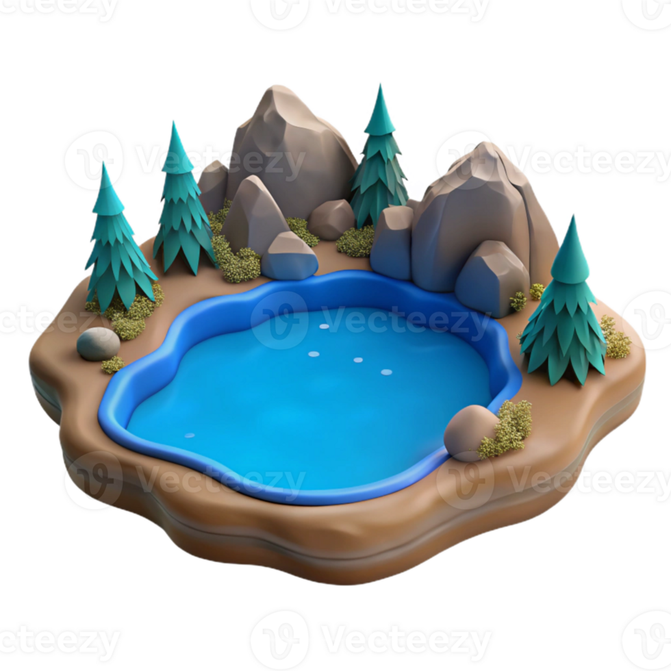 extraordinary creative Simple Lake Landscape Isolated with Blue Water professional png