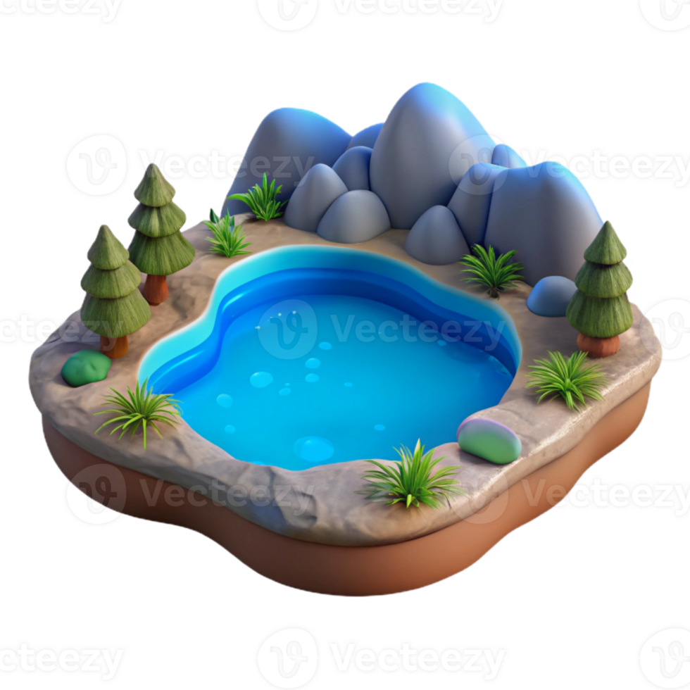 dramatic rustic Simple Lake Landscape Isolated with Blue Water original png