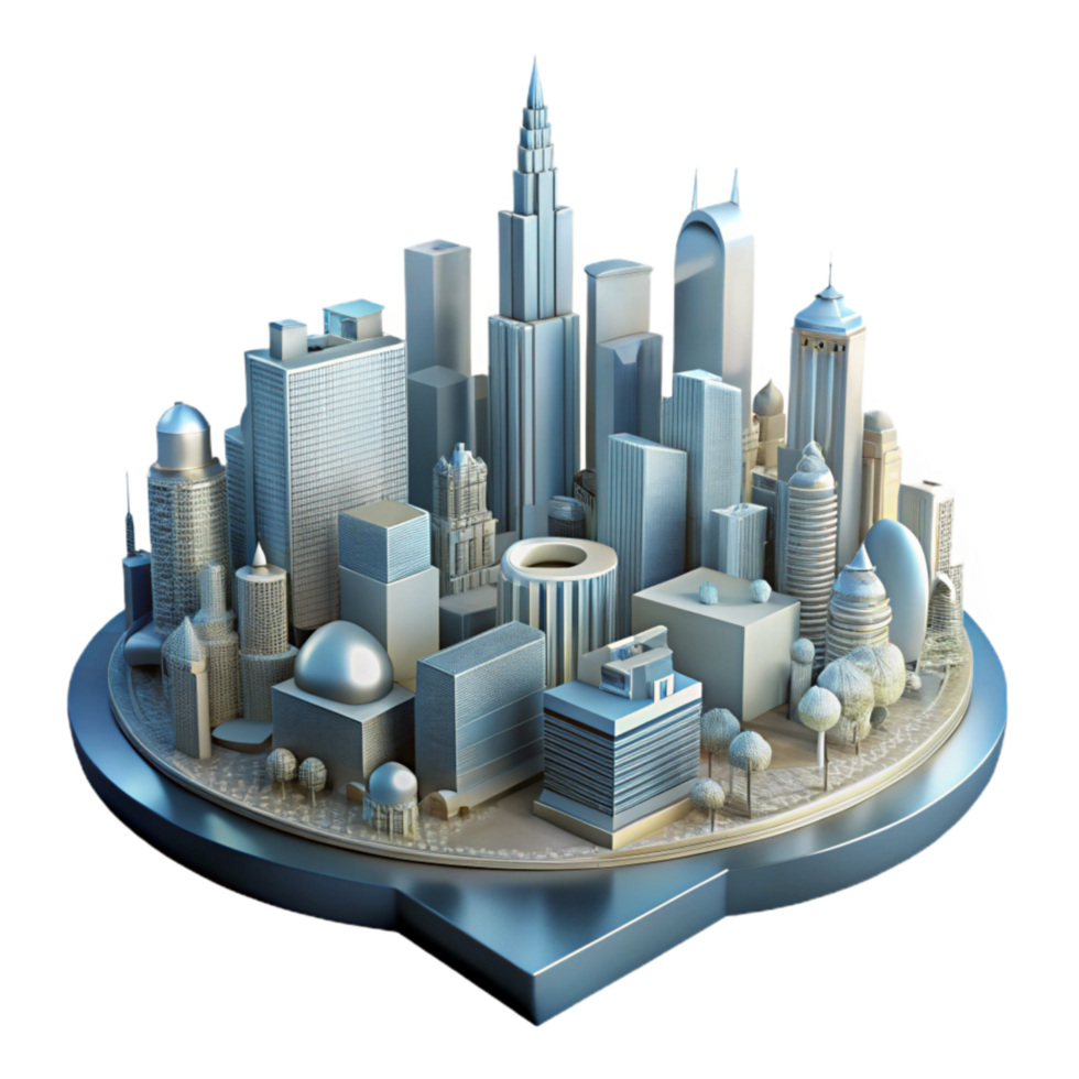 beautiful modern Skybound Cityscape Cutout with Dramatic Lighting on Transparent Background high quality png