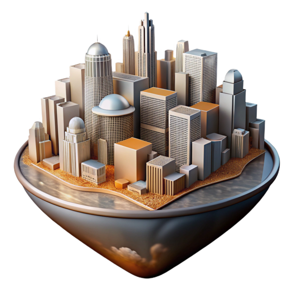magnificent artistic Skybound Cityscape Cutout with Dramatic Lighting on Transparent Background detailed png