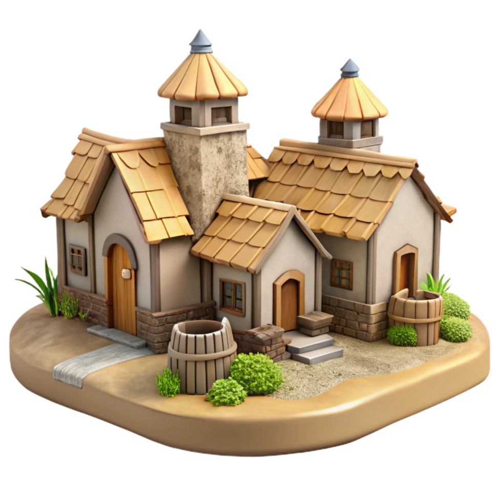 serene creative Skybound Village Cutout with Rustic Charm Transparent Background high quality png