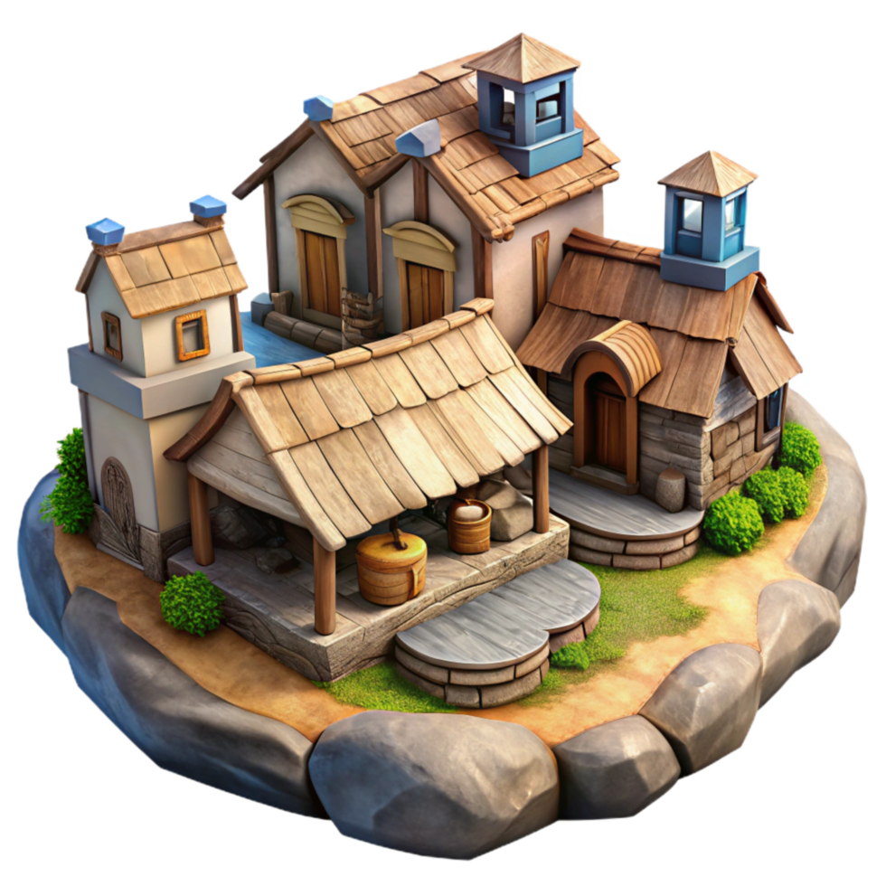magnificent artistic Skybound Village Transparent Background with Rustic Charm authentic png