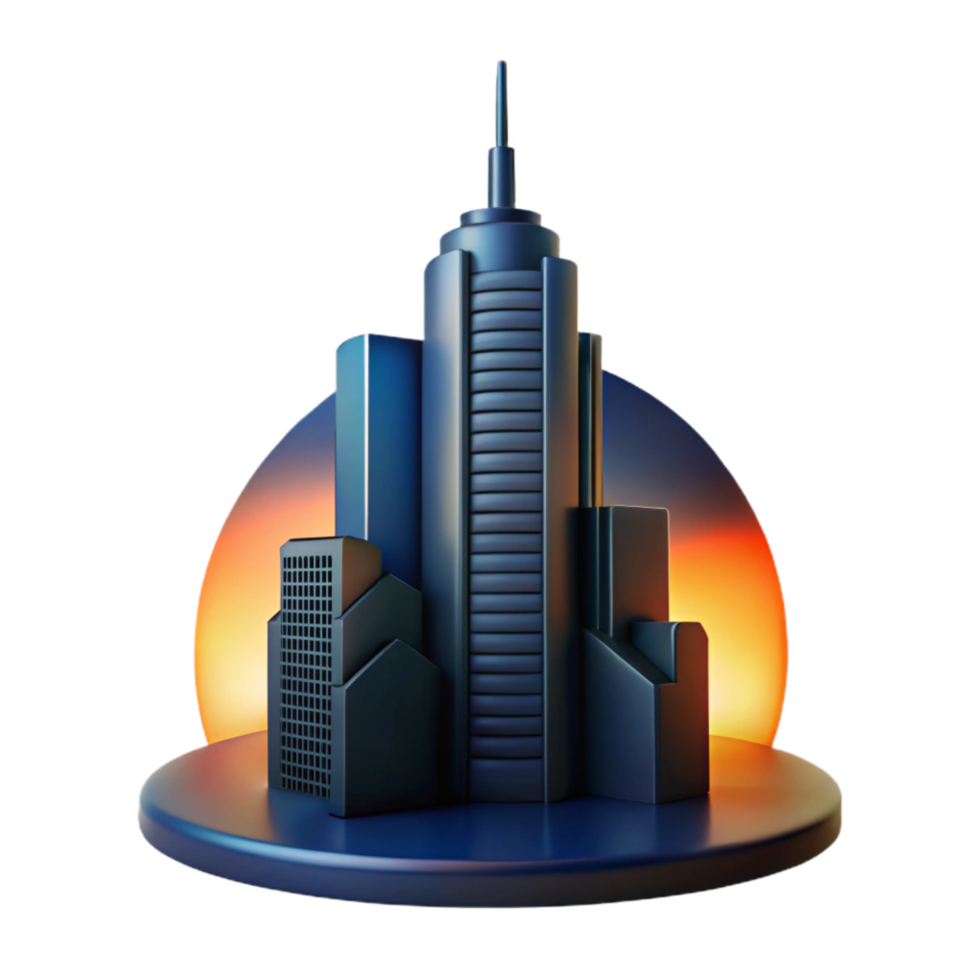 extraordinary abstract Skyscraper Silhouette at Sunset Isolated Dark Blue premium png