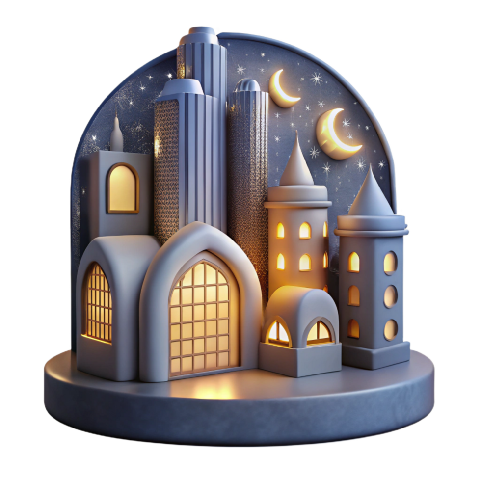 dramatic abstract Sky City Cutout Illuminated Windows Night Scene detailed png