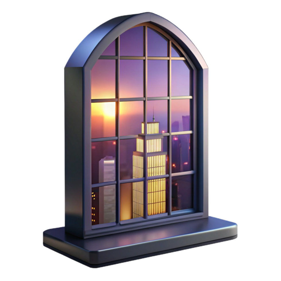 elegant creative Skyscraper Window at Twilight Isolated with City View Reflection genuine png