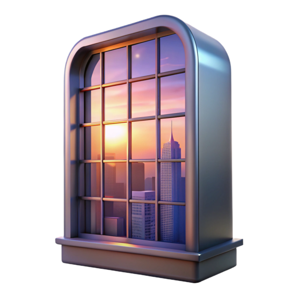 magnificent contemporary Skyscraper Window at Twilight Isolated with City View Reflection png