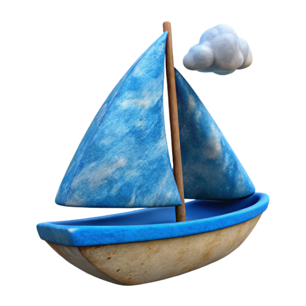 wonderful vintage Small Sailboat Cutout with Blue Sails and Cloudy Sky professional png