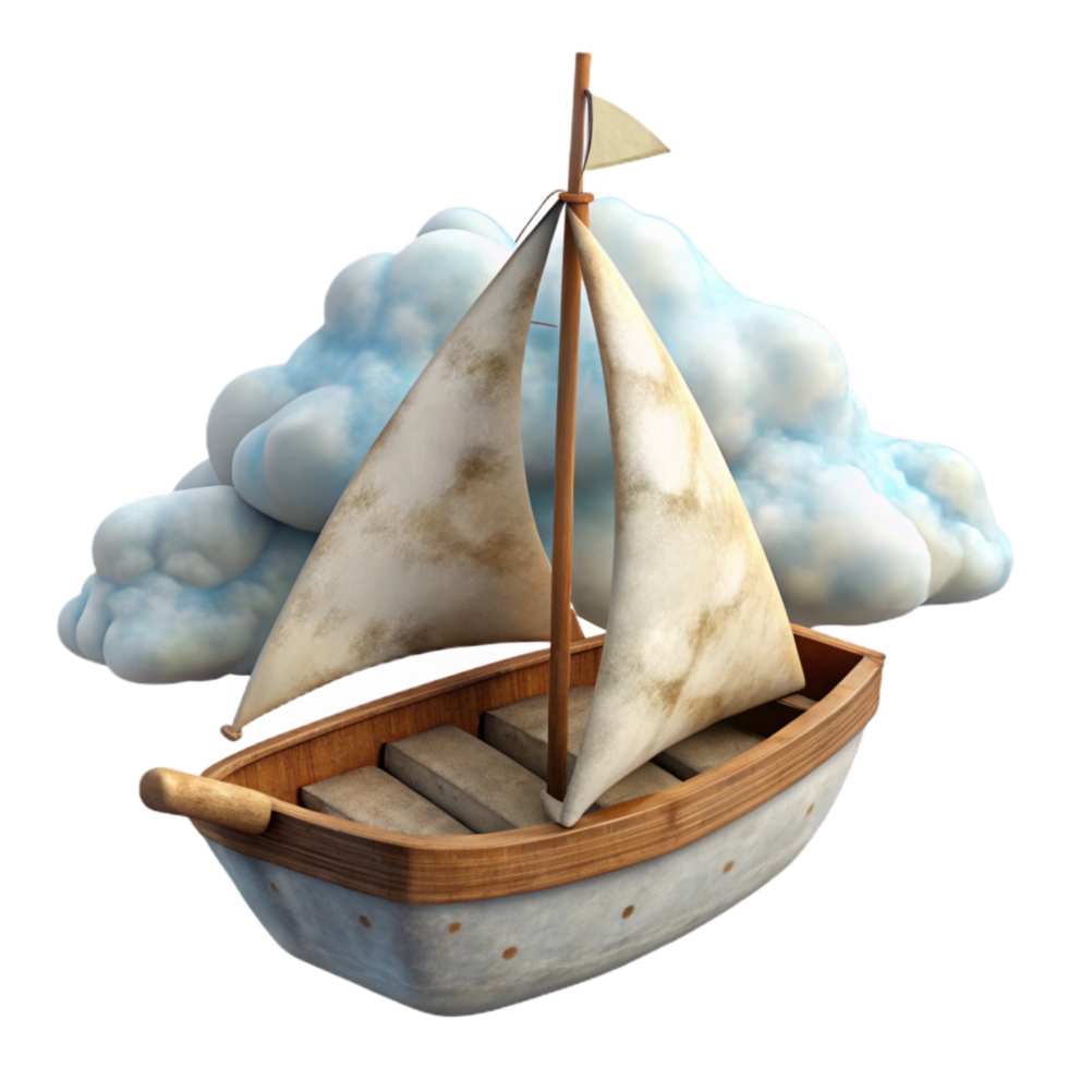 serene contemporary Small Sloop Cutout with White Sails Cloudy Background png