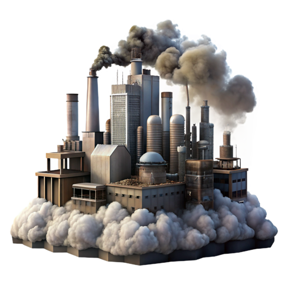 wonderful artistic Smoky Industrial Cityscape Cutout Low Angle View authentic png