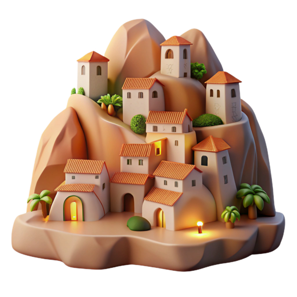 elegant rustic Softly Lit Hillside Town Isolated on Transparent detailed png