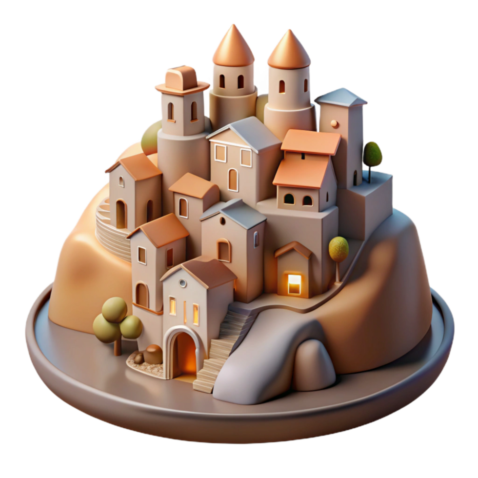 wonderful rustic Softly Lit Hillside Town Isolated on Transparent high resolution png