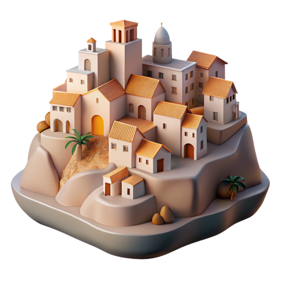 serene modern Softly Lit Hillside Town Isolated on Transparent exclusive png
