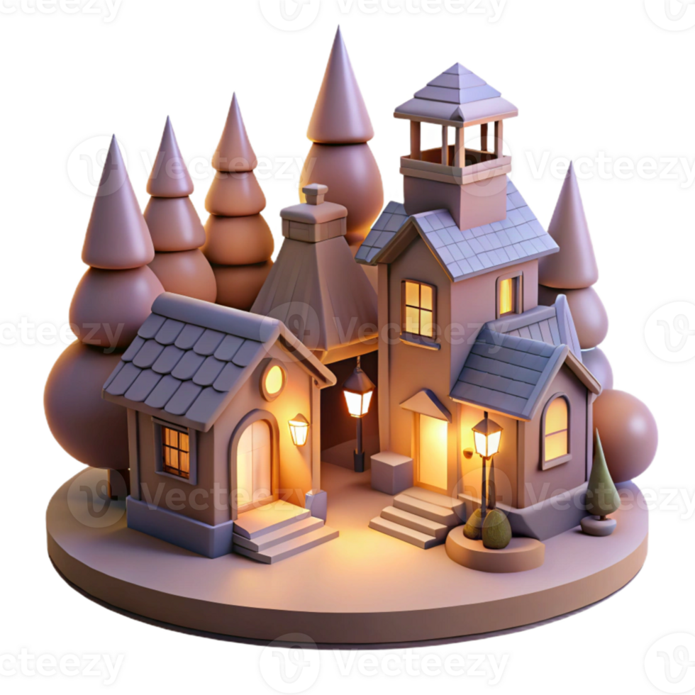stunning minimalist Softly Lit Town Isolated Vespera Scene with Trees original png