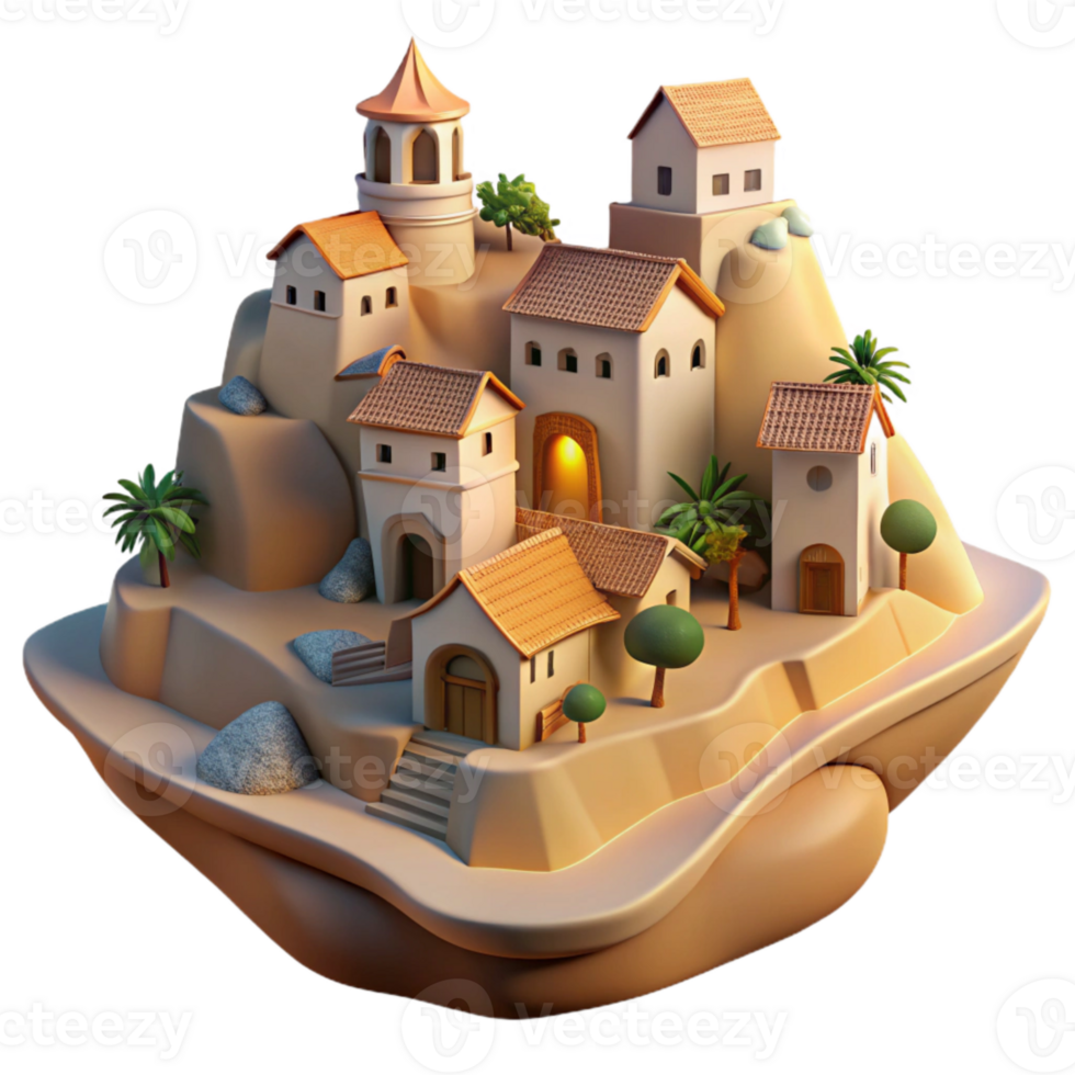 serene artistic Softly Lit Vespera Village Cutout Twilight Scene Isolated png