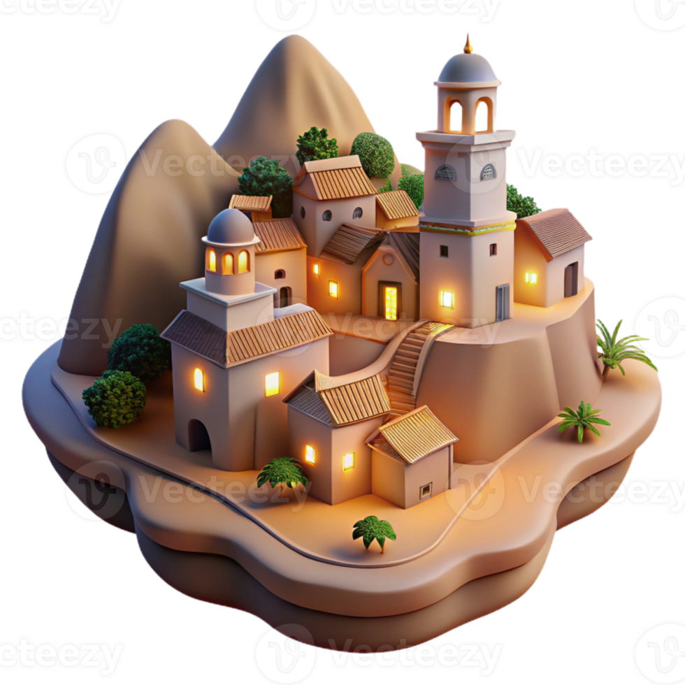 stunning modern Softly Lit Vespera Village Cutout Twilight Scene Isolated exclusive png