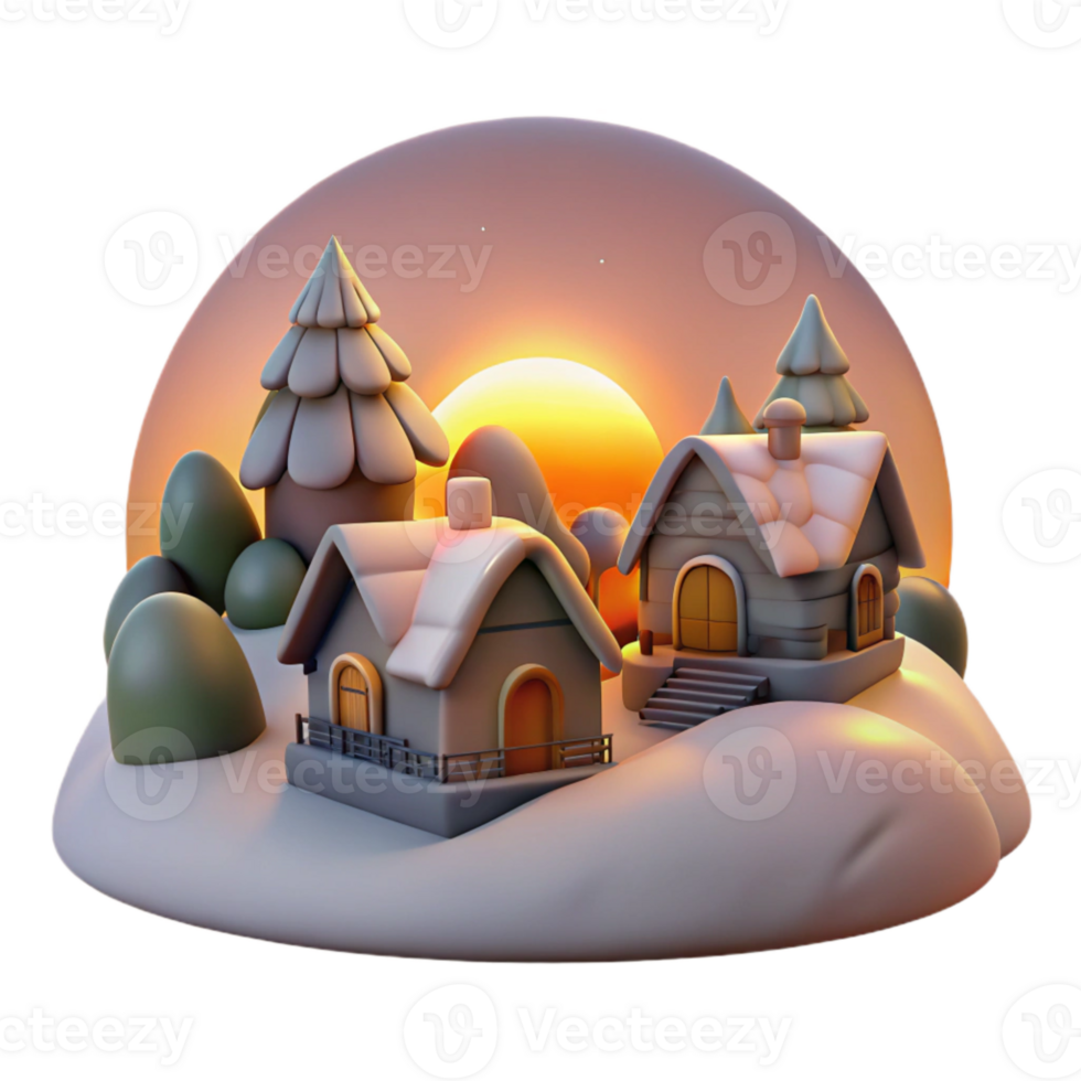 impressive modern Softly Lit Village Cutout Twilight Hillside Vista Isolated png