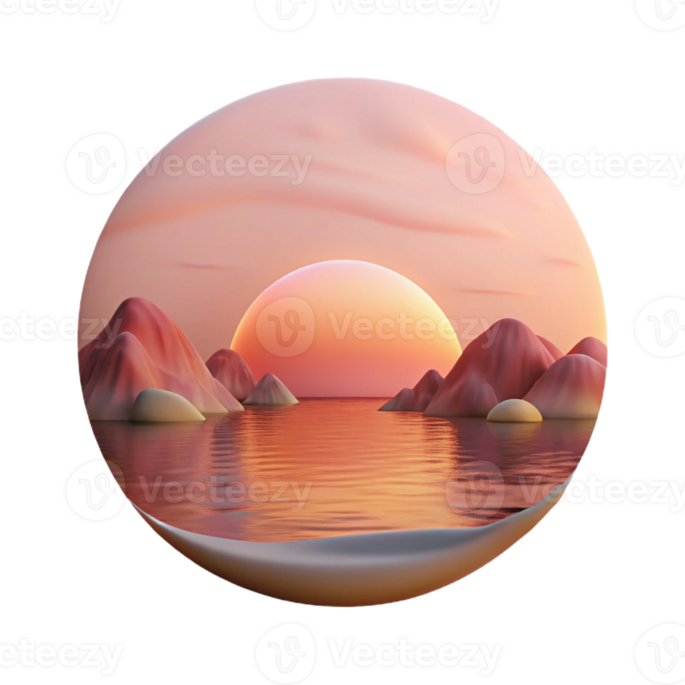 impressive classic Soft Pink Sunset Lake Isolated exclusive png