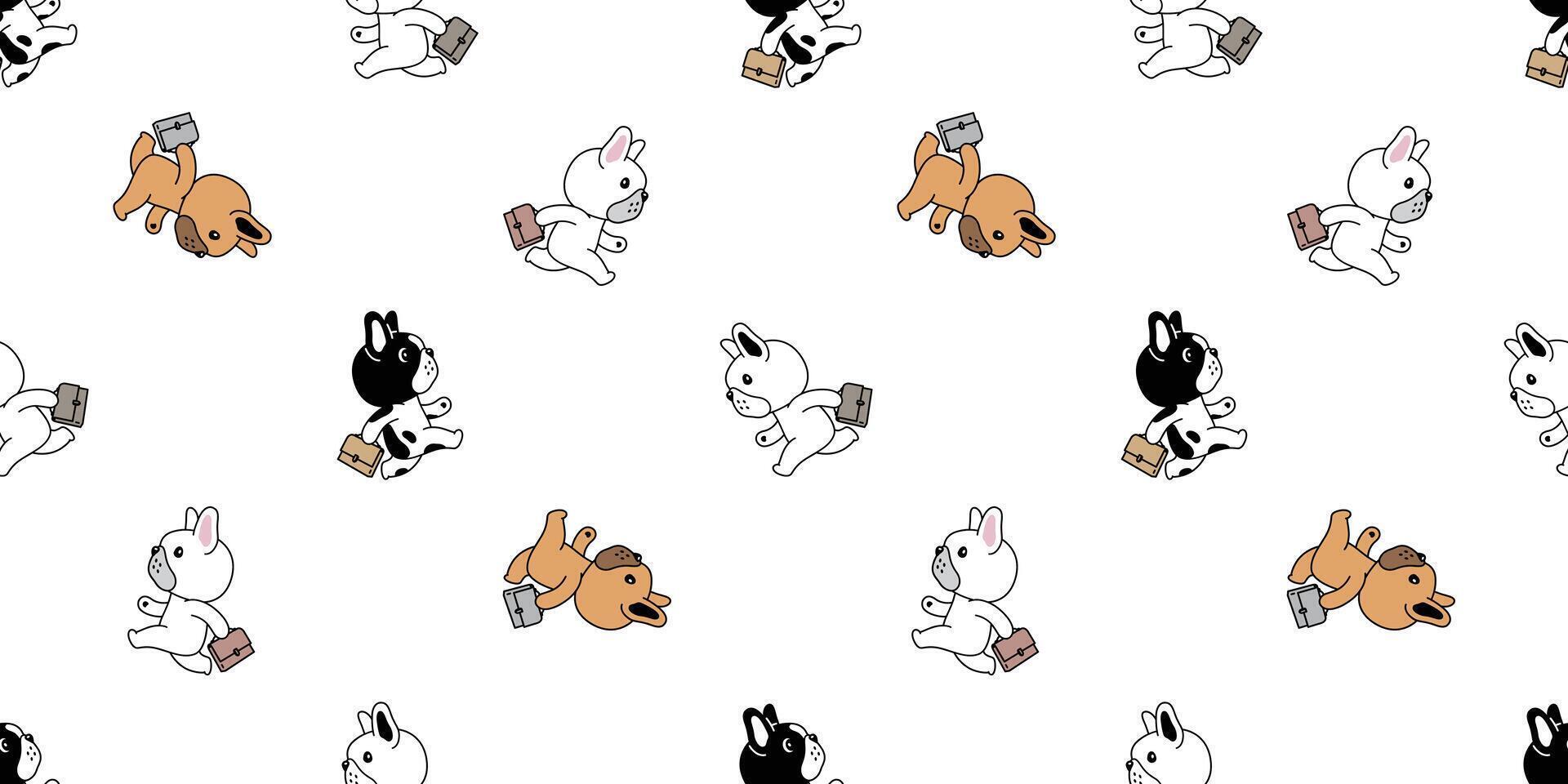 dog seamless pattern french bulldog running walking document bag cartoon doodle puppy pet tile background gift wrapping paper repeat wallpaper illustration vector