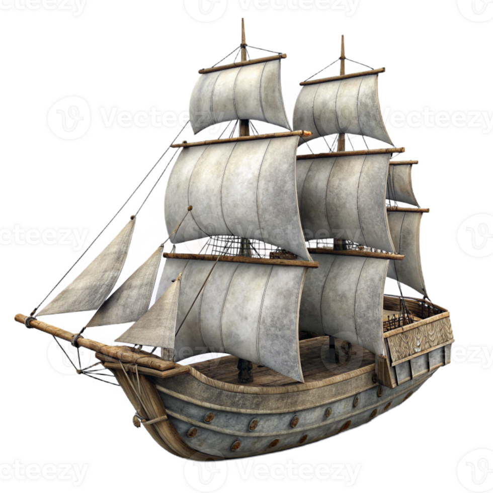 wonderful creative Solitary Sailing Ship Isolated Gray Cloudy Sky genuine png
