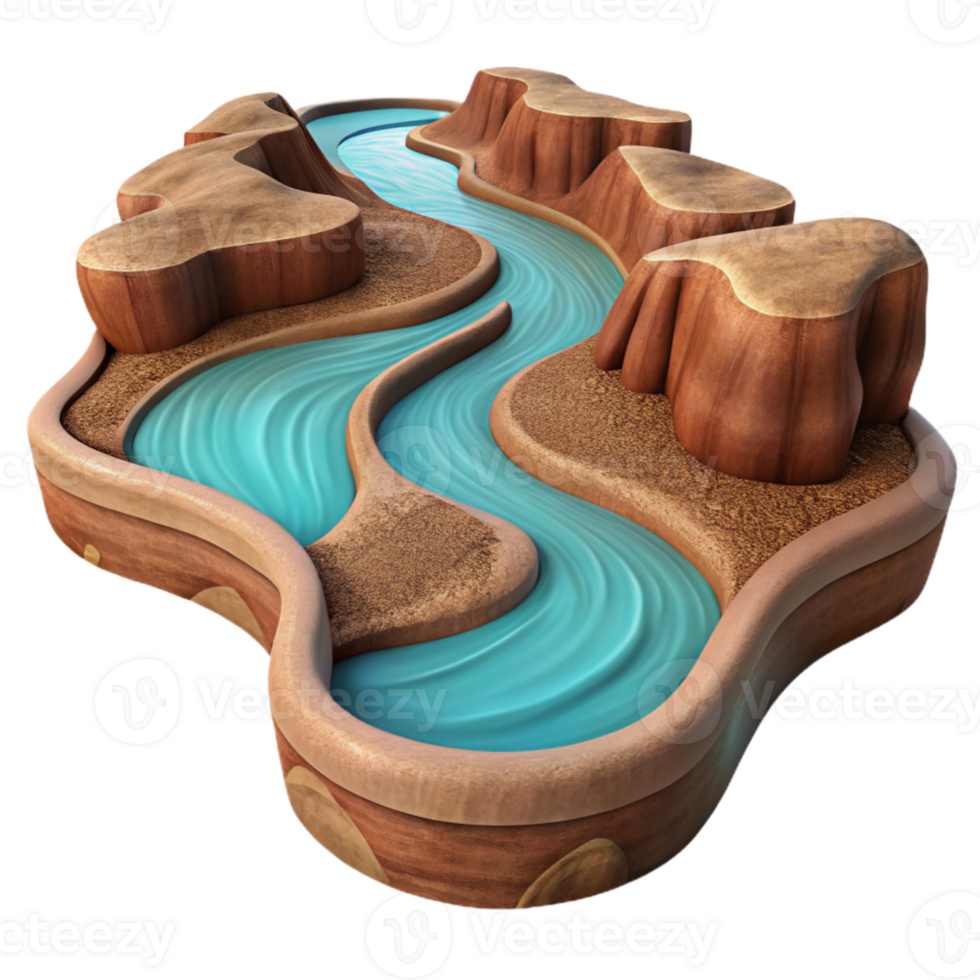dramatic minimalist Sparkling River Cutout Winding Through Desert Canyon high quality png