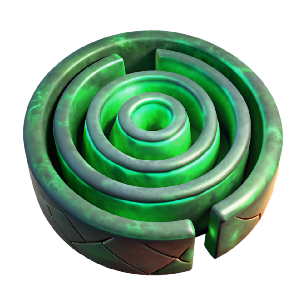 impressive classic Spiral Luminari Labyrinth with Green Glow Isolated high quality png