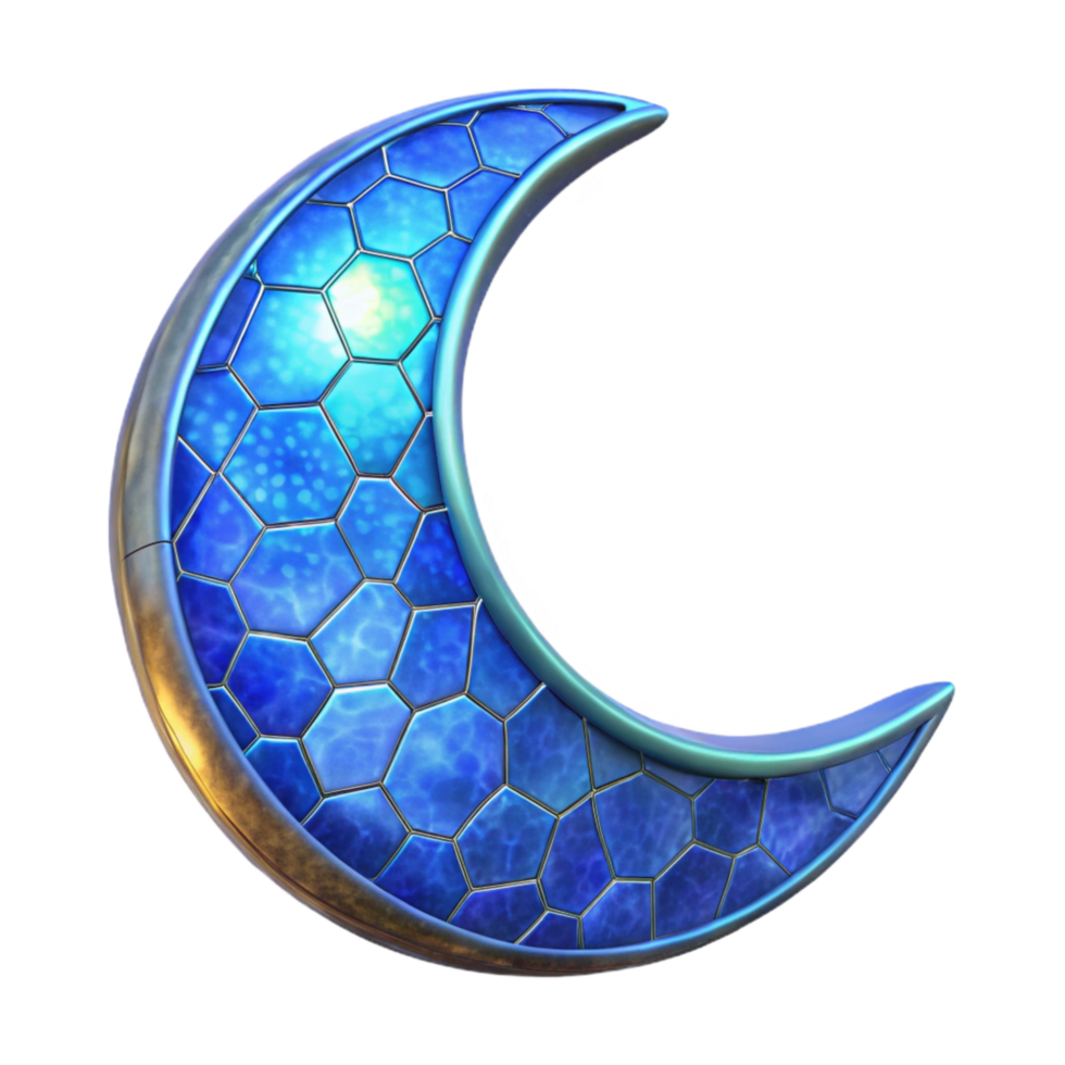 serene contemporary Stained Glass Crescent Moon Isolated with Blue Glow genuine png