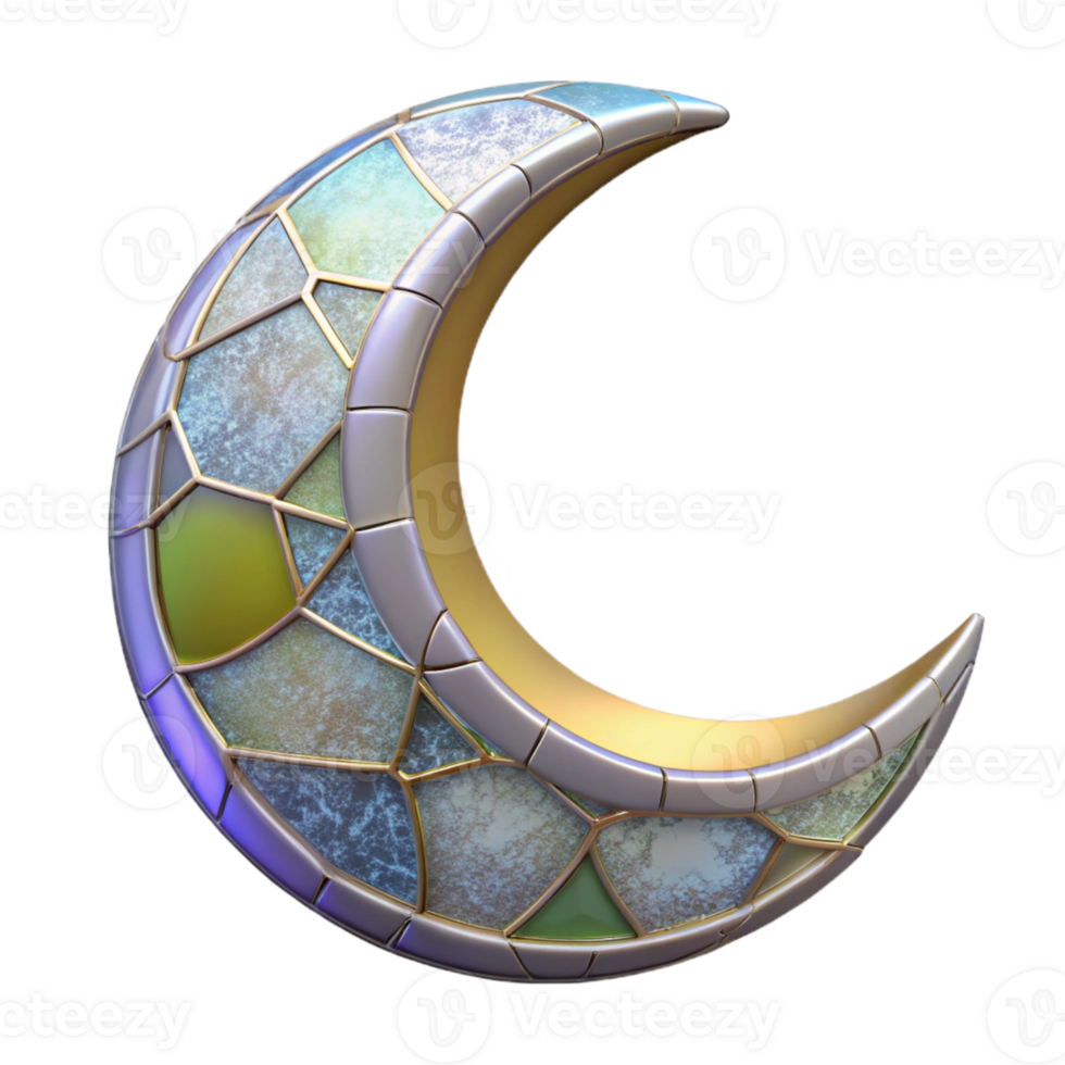 elegant minimalist Stained Glass Moon Cutout with Crescent Shape detailed png