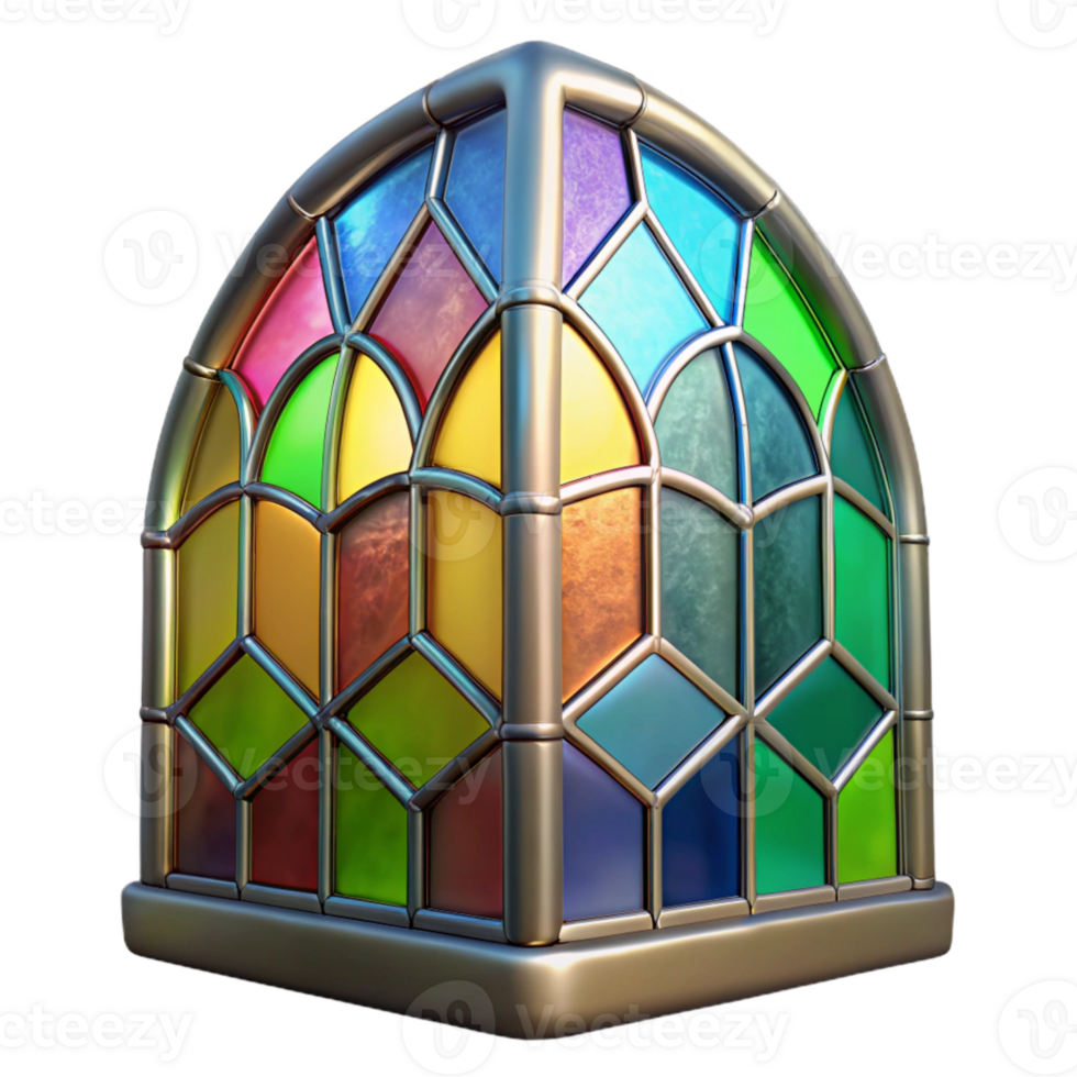 elegant contemporary Stained Glass Panel Cutout Vibrant Color Palette Isolated authentic png