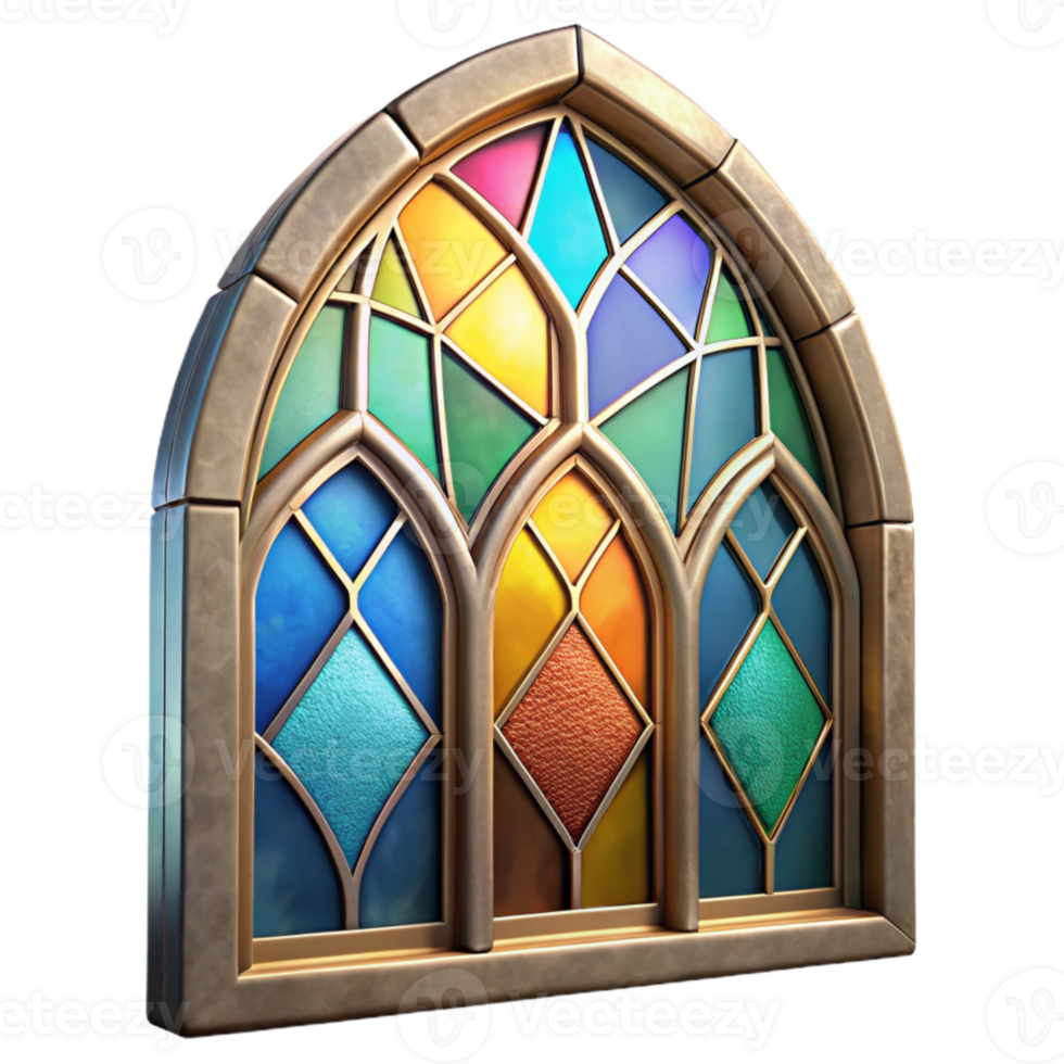 extraordinary artistic Stained Glass Panel Cutout Vibrant Color Palette Isolated authentic png