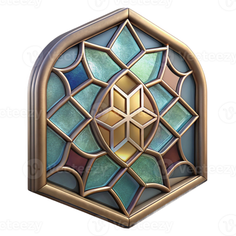 vibrant classic Stained Glass Window Pane Isolated with Geometric Design detailed png
