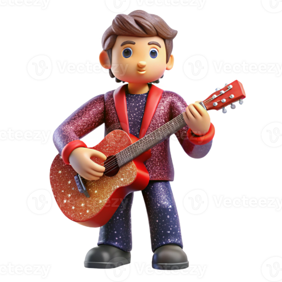 wonderful rustic Starry Guitarist Isolated with Red Nebula Background png