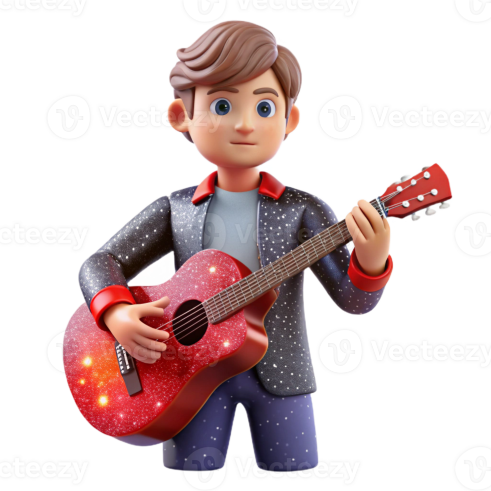 elegant modern Starry Guitarist Isolated with Red Nebula Background original png