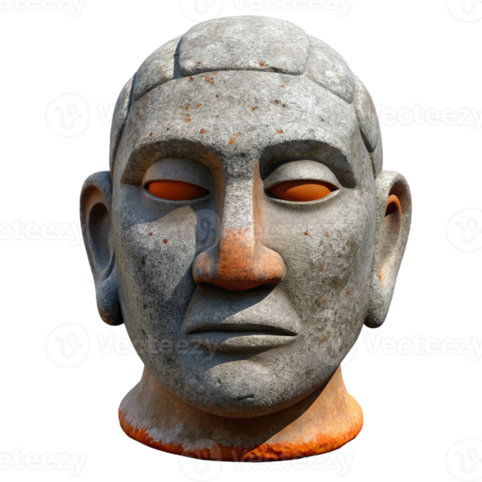 beautiful artistic Stone Idol Head Cutout on Transparent Background professional png