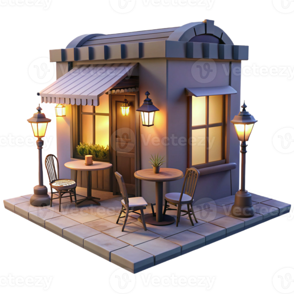 vibrant creative Street Cafe at Twilight Isolated with Romantic Lighting genuine png